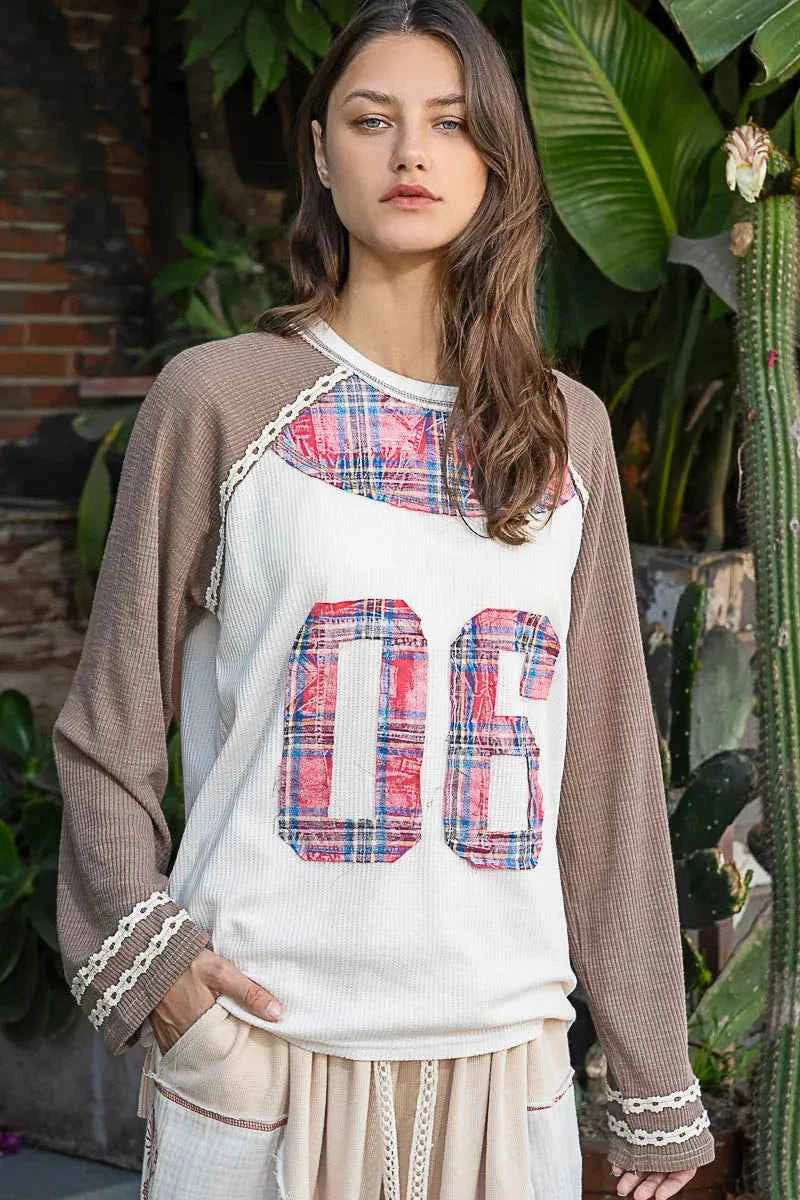 POL Plaid Number 06 Raglan Sleeve T-Shirt Mocha c3cdae4b-dcfc-4add-963f-666c48edad1c-Max-Origin