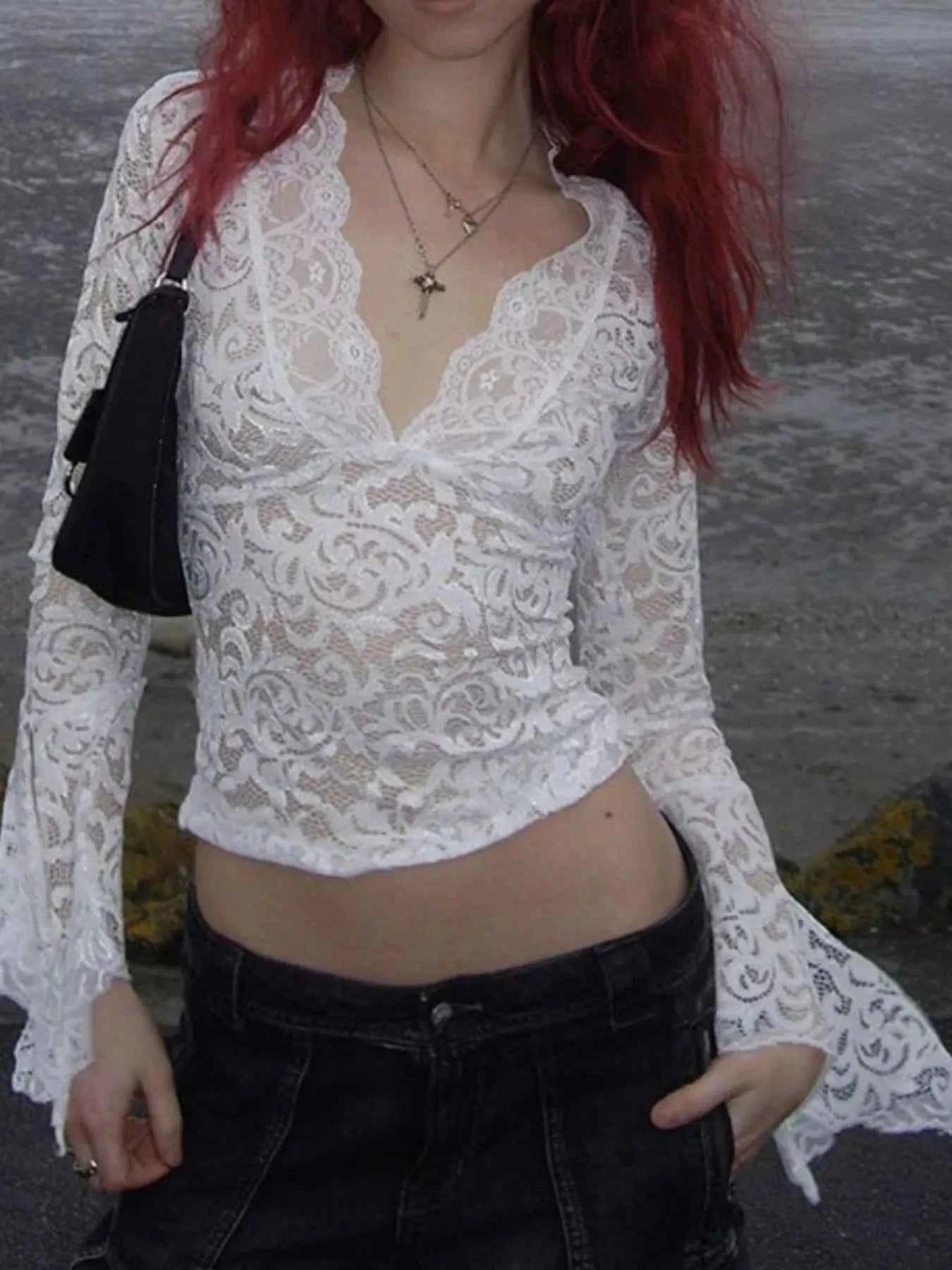 Lace Long Sleeve Deep V-Neck Blouse c3f06092-e9bc-45d4-946e-6ac2a99d129e-Max-Origin