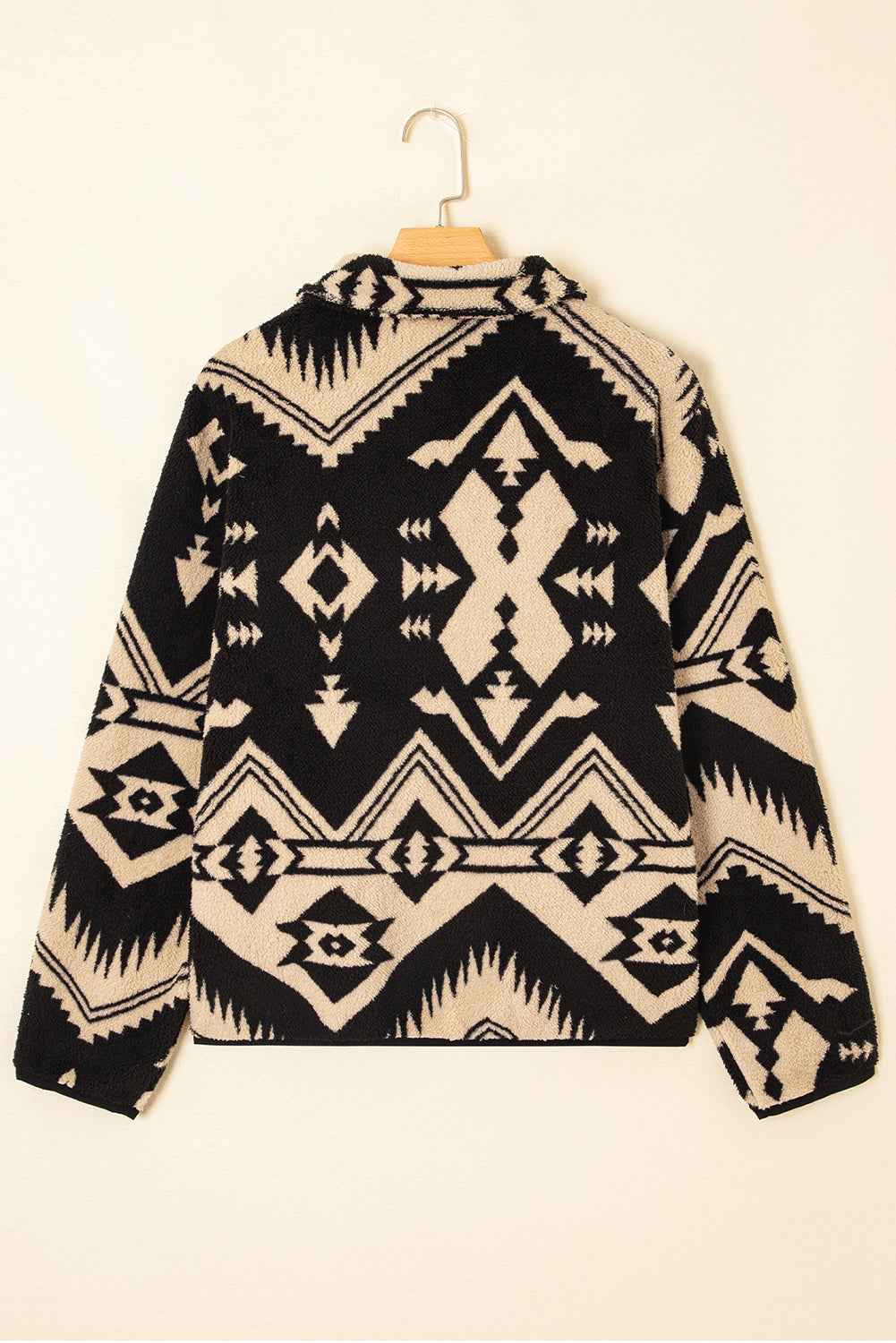Beige Vintage Geometric Half Zip Plush Sweatshirt c48ea2e202672c4b