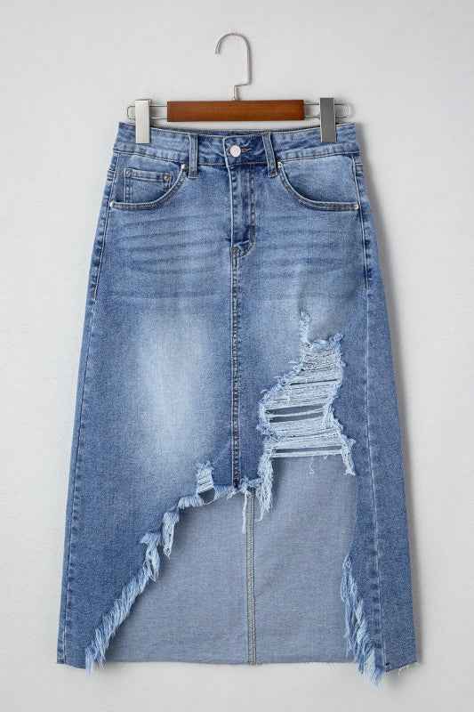 Denim Distressed Midi Skirt c51a4719-ebc6-4037-801a-c0cc7a6683b0