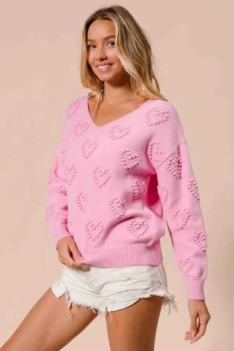 BiBi Valentines Heart Pompom V Neck Knit Top c5335caa3d4141e4a91c362465d33462-Max-Origin