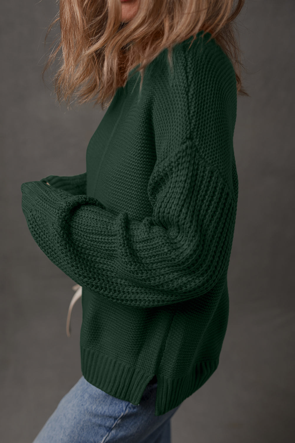 Mist Green Solid Color Front Seam Drop Shoulder Loose Sweater c599472342632fab