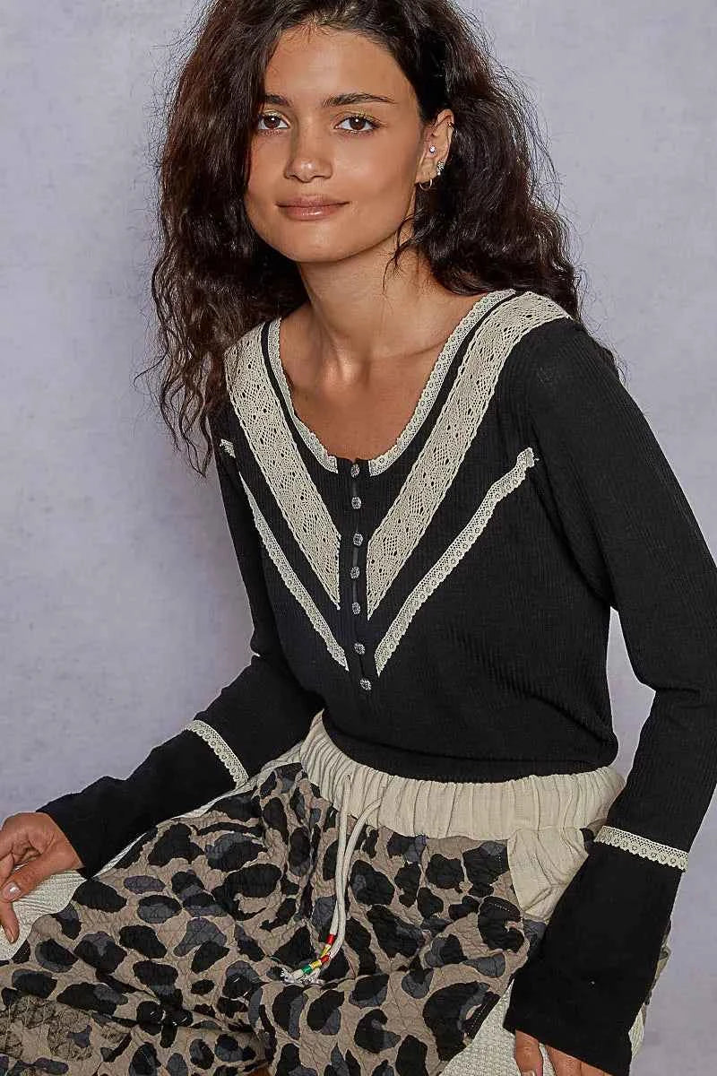 POL Ribbed Half Button Lace Detail Knit Top c5ca7bd2-3f27-447f-bfc7-131637f216c8-Max-Origin