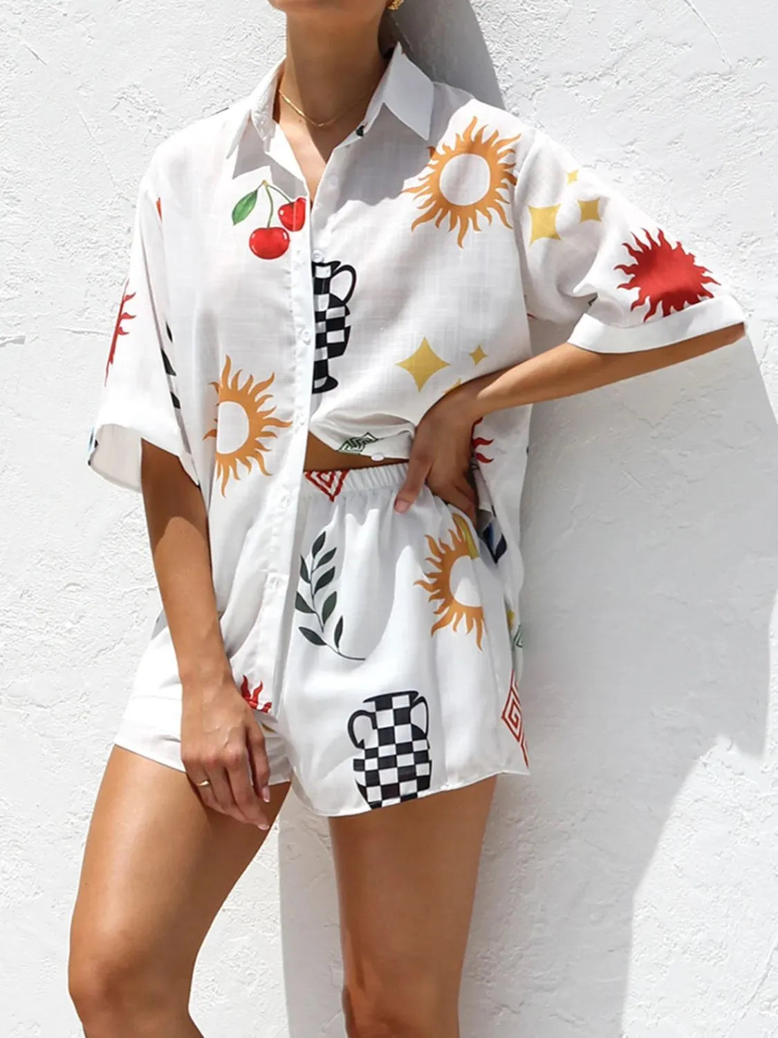 Printed Button Up Top and Shorts Set White c60f64da-af13-4b69-8508-446c27150711-Max-Origin