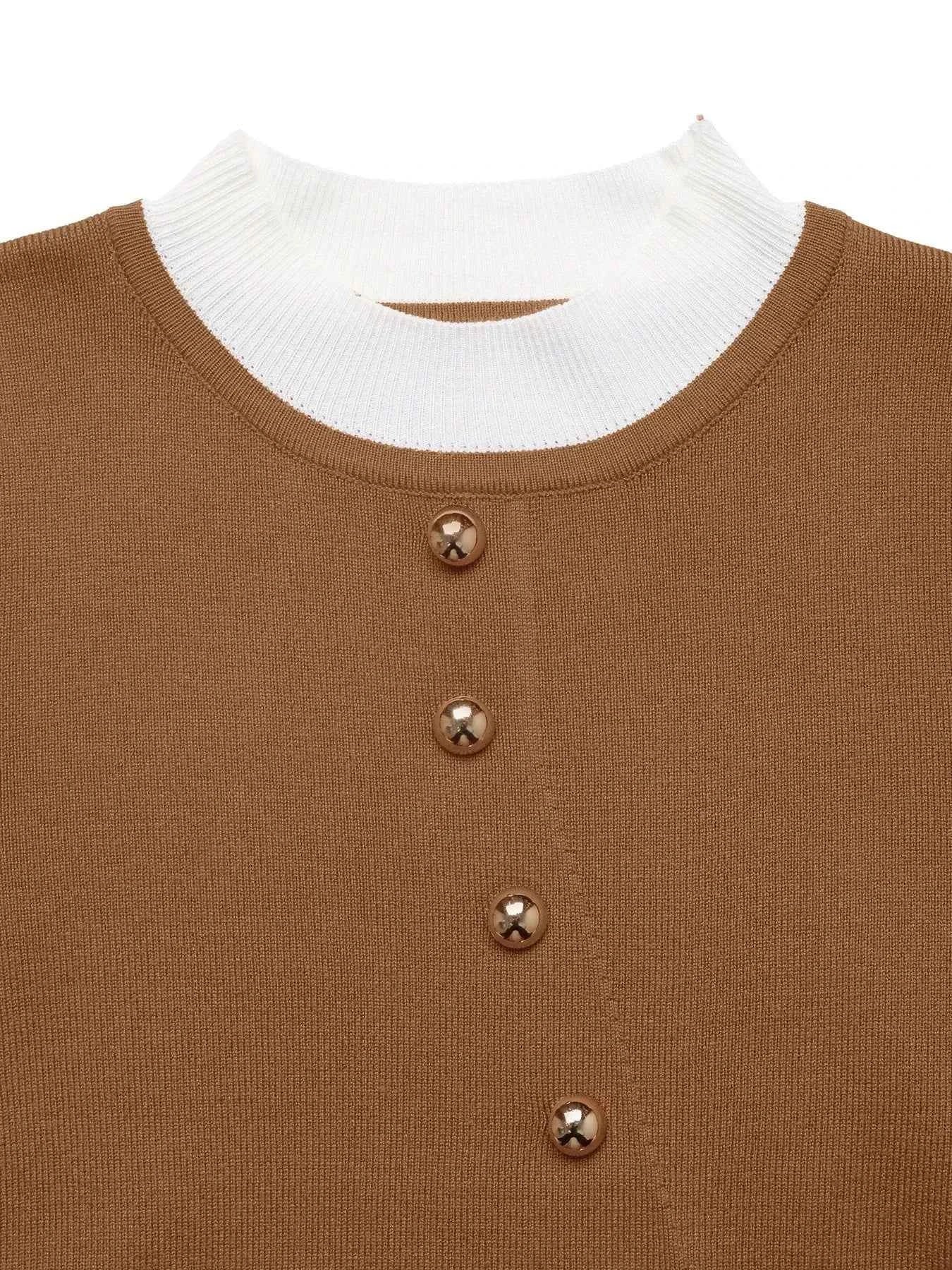 Decor Button Contrast Hem Knit Top c62b58da7d7444cb87f941caea96c2c0-Max-Origin