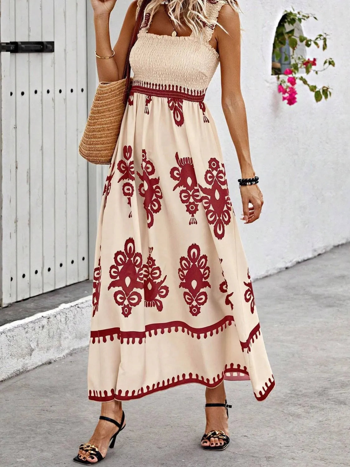 Smocked Printed Wide Strap Maxi Dress Rust c634784f-8f80-43cd-ba73-10ba3ef4bf0f-Max-Origin