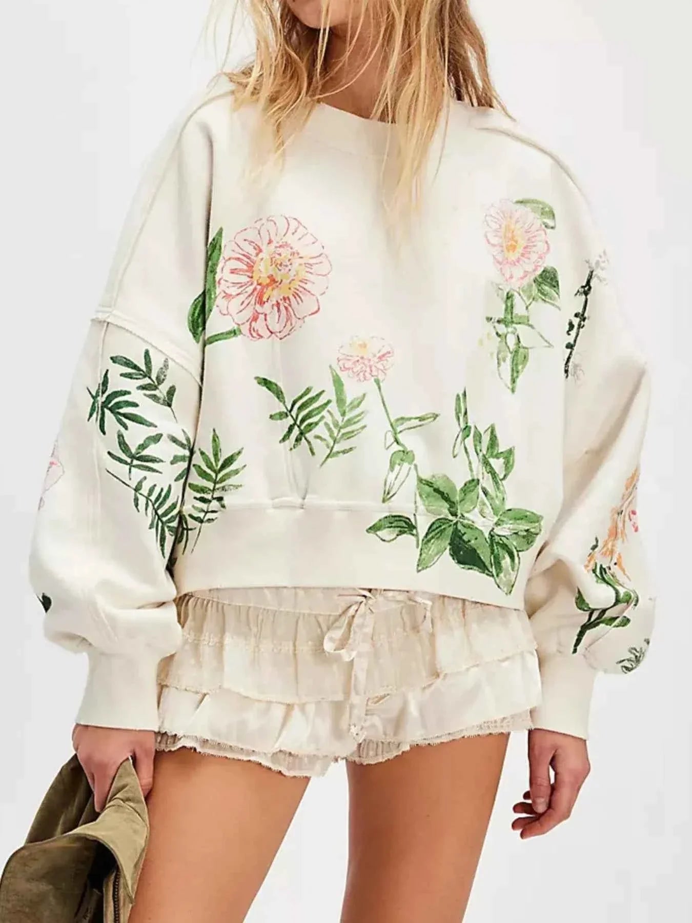 Printed Round Neck Dropped Shoulder Sweatshirt White c6803a6f-e47a-4df4-9782-48e021769c81-Max-Origin
