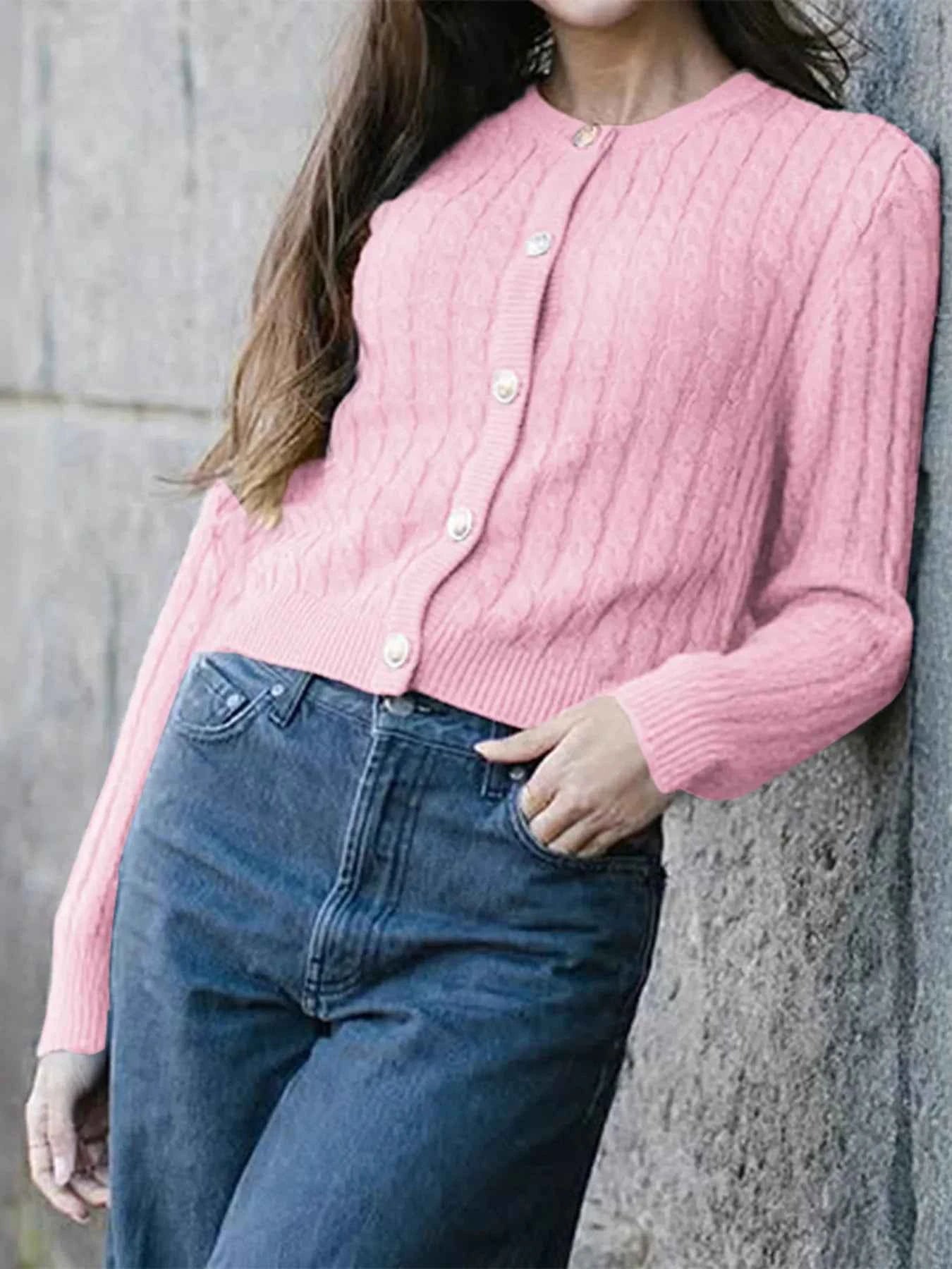 Cable Knit Button-Up Cardigan c7119e7c59bb47118514e268d798f8f3-Max-Origin