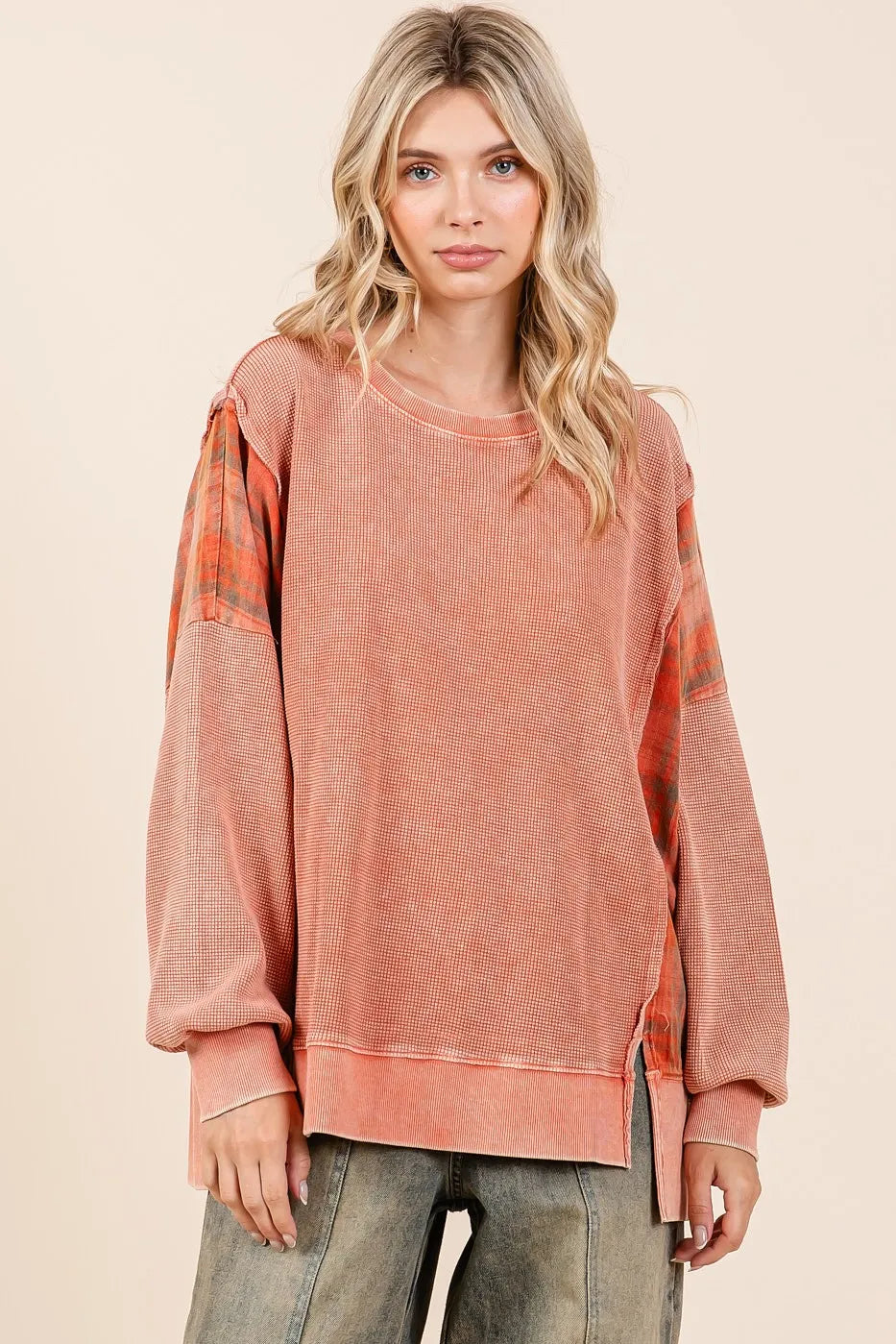 Mittoshop Plaid Panel Mineral Wash French Terry Sweatshirt c74574d1249140c8934391992d700d5d-Max-Origin