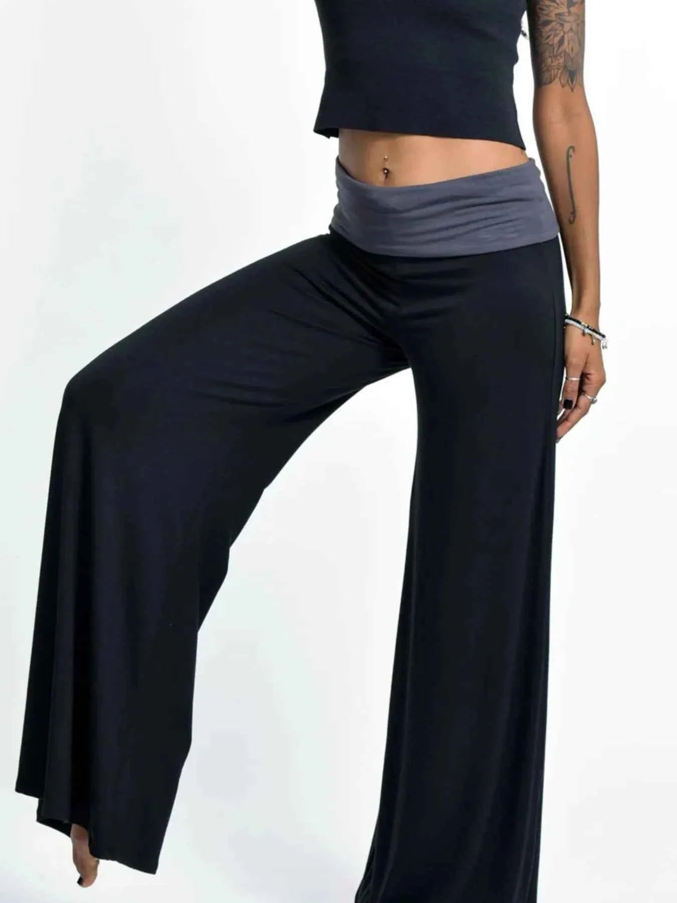 High Waisted Wide Leg Yoga Pants with Contrast Waistband Black c76e50e7-fc8e-420e-b8bc-4799ad9b7787-Max-Origin