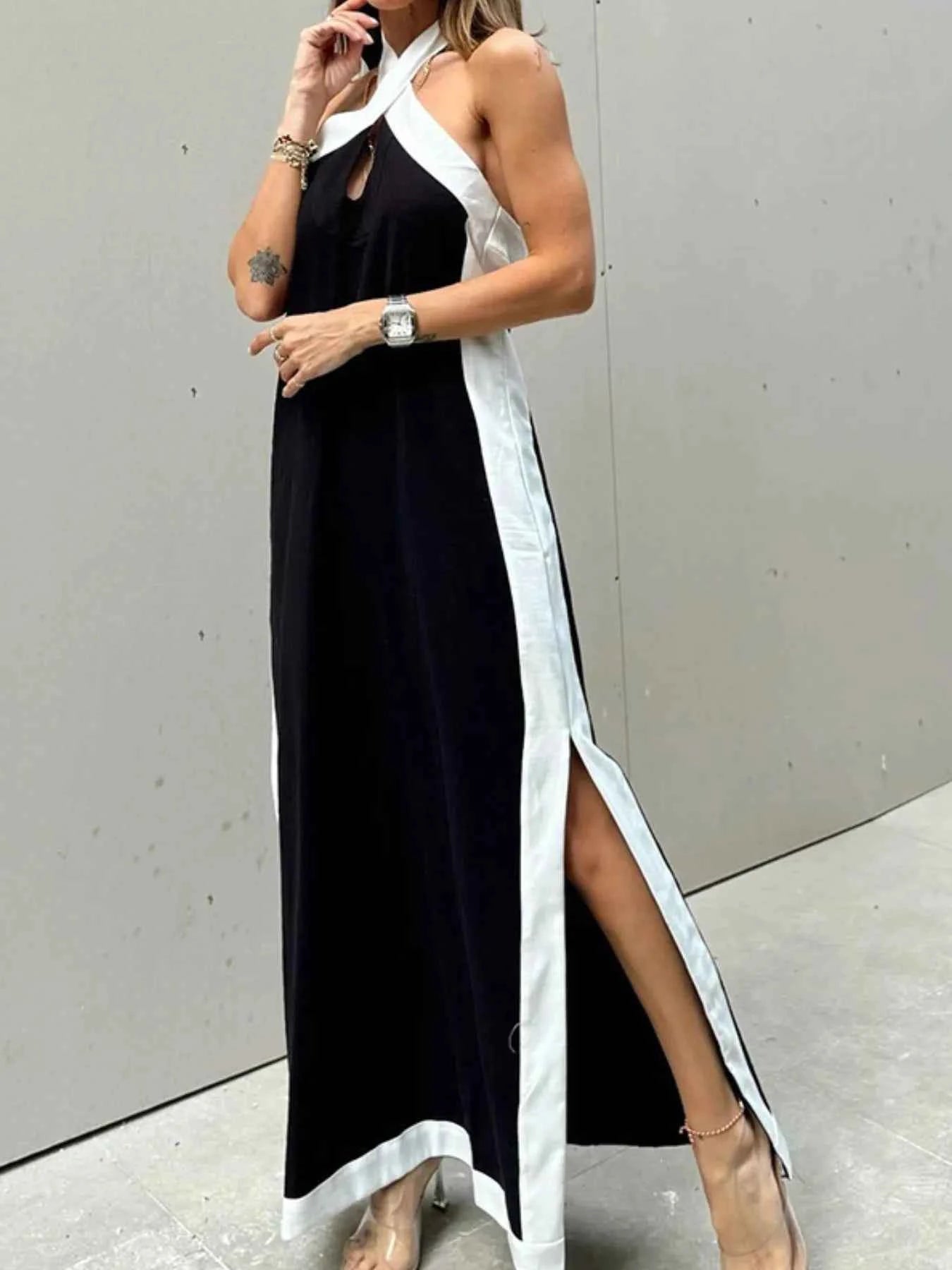 Contrast Halter Sleeveless Maxi Dress c7b47975-e6e0-4eac-a664-50a7d7d74850-Max-Origin