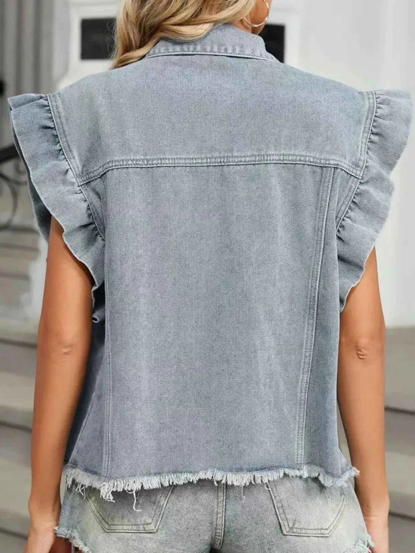 Ruffled Raw Hem Button Up Denim Jacket c8de1ddf-b5ea-4d2d-8308-0731c0ea6ade-Max-Origin