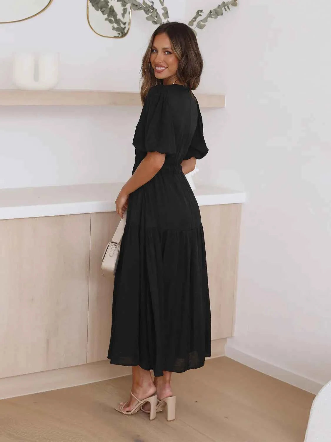 Tiered Surplice Half Sleeve Midi Dress ca386525-ba22-43ec-8d76-085e3fb3c782-Max-Origin