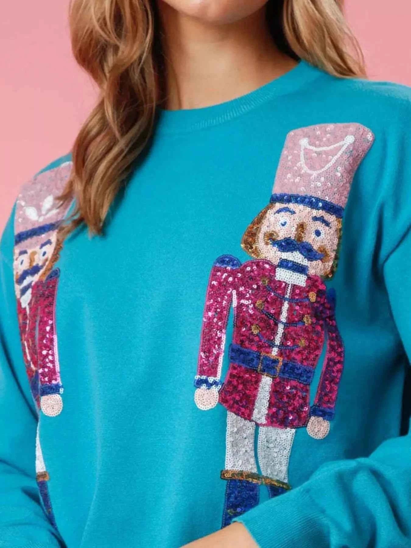 Christmas Sequin Nutcracker Dropped Shoulder Sweatshirt ca62334d-5fe0-4009-8cff-a46a503fe01d-Max-Origin