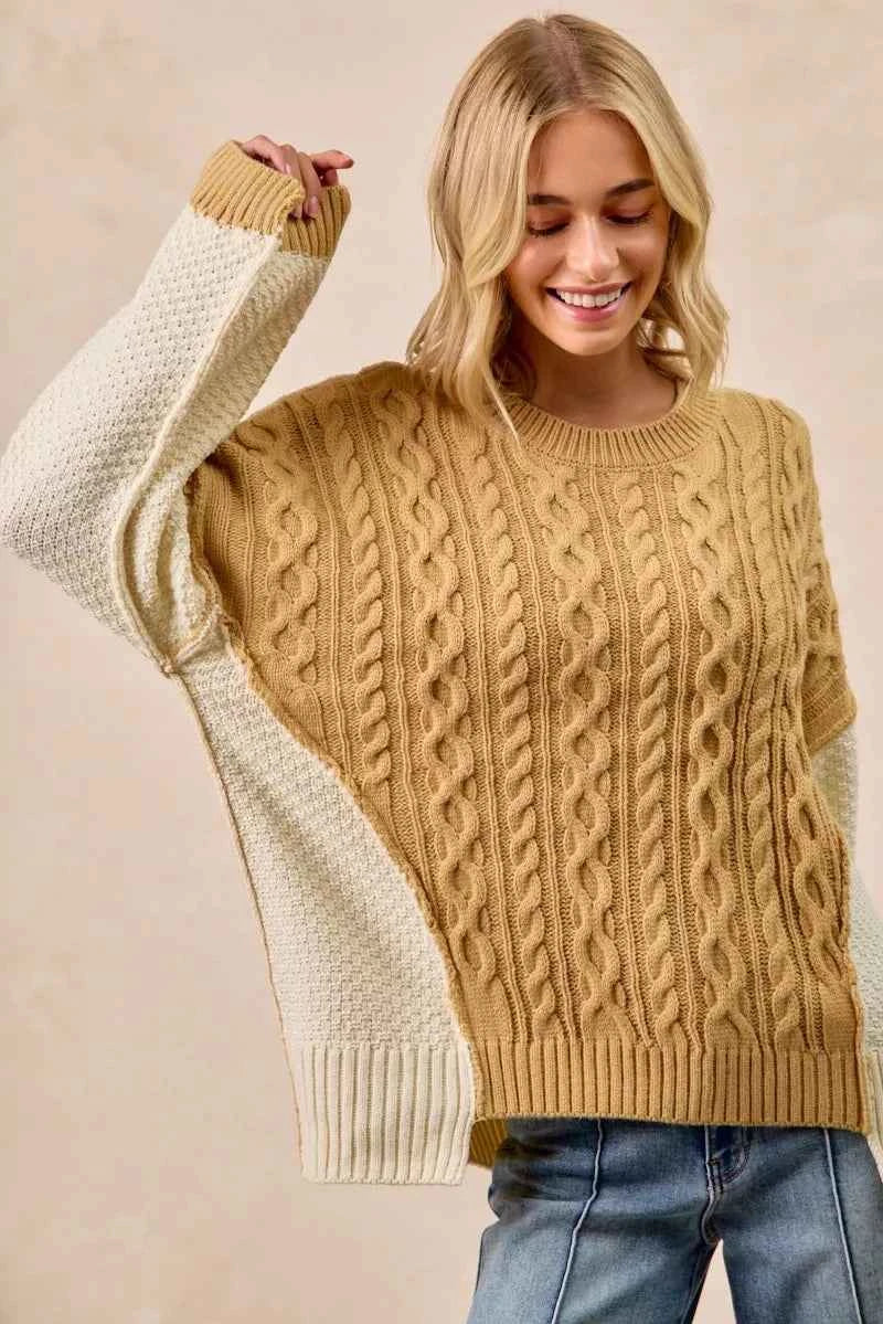 BiBi Cable Knit With Hacci Combo Sweater With Uneven Hem Detail ca8ed14ebc1e40389400768ff97c4ecd-Max-Origin