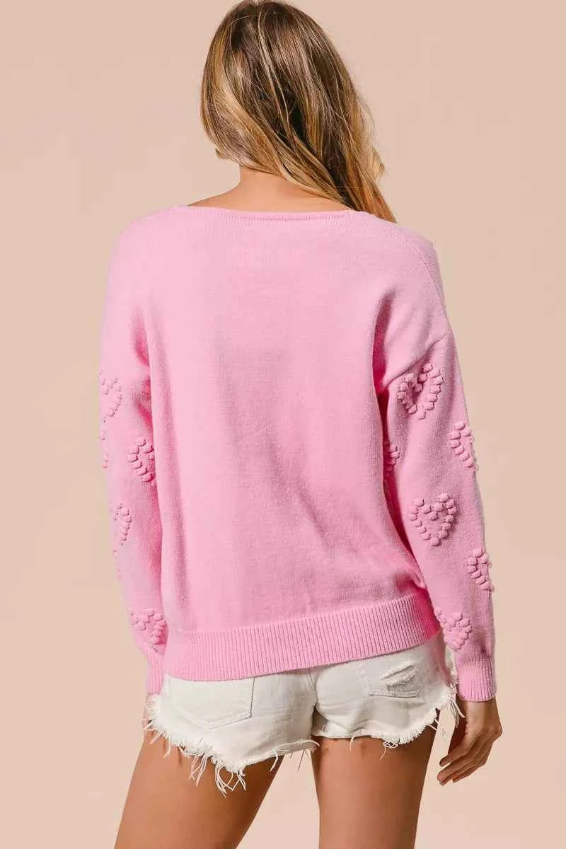 BiBi Valentines Heart Pompom V Neck Knit Top cacca8250b604e9b9e79355448116bfc-Max-Origin