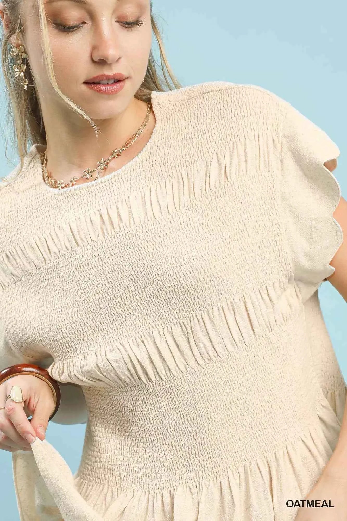 Umgee Linen Blend Smocked Peplum Blouse cb34a9fc-7070-49d0-8af0-19a906c2c12a-Max-Origin