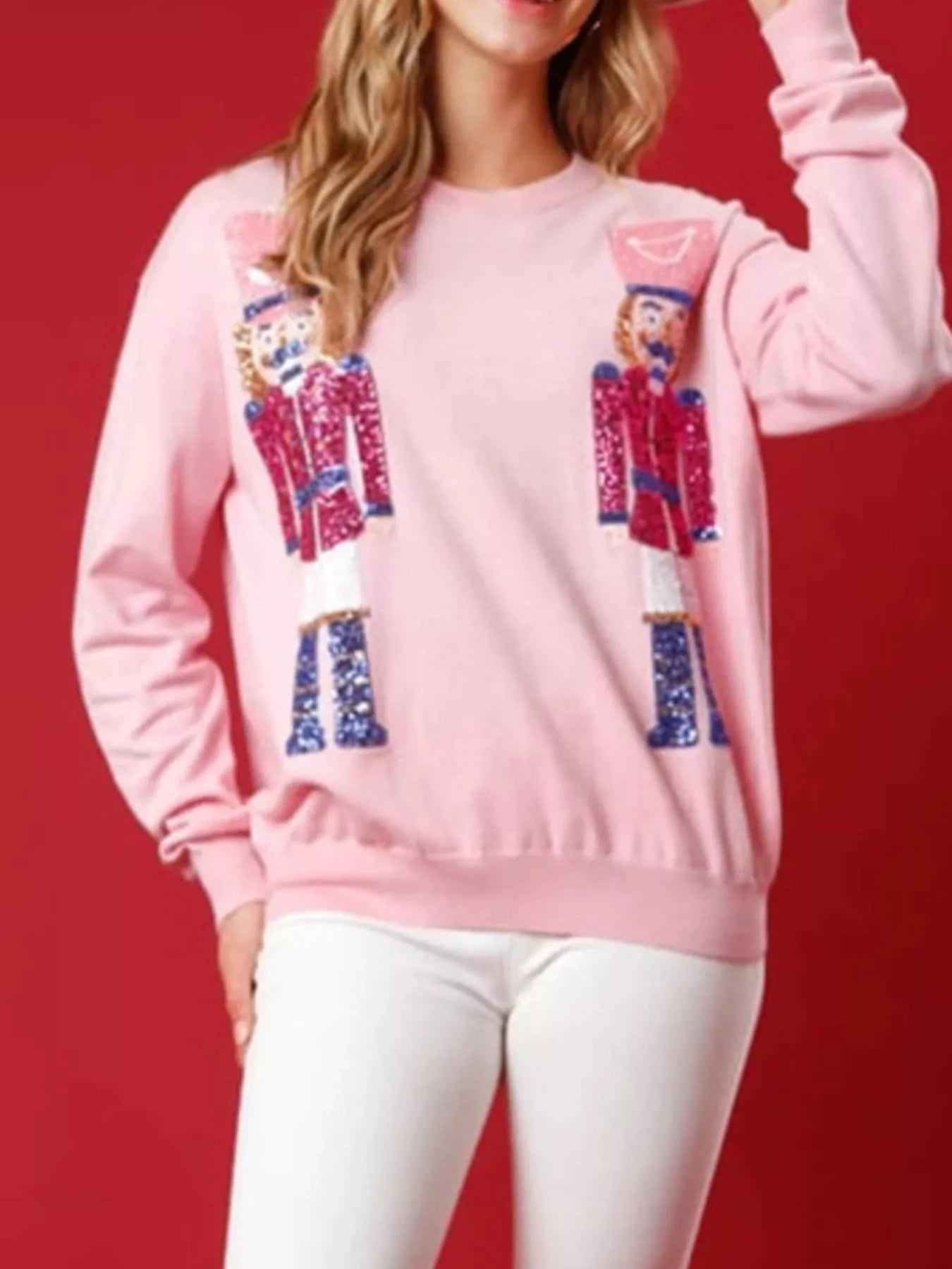 Christmas Sequin Nutcracker Dropped Shoulder Sweatshirt cb3873cc-8665-434c-9dc1-9366544700bd-Max-Origin