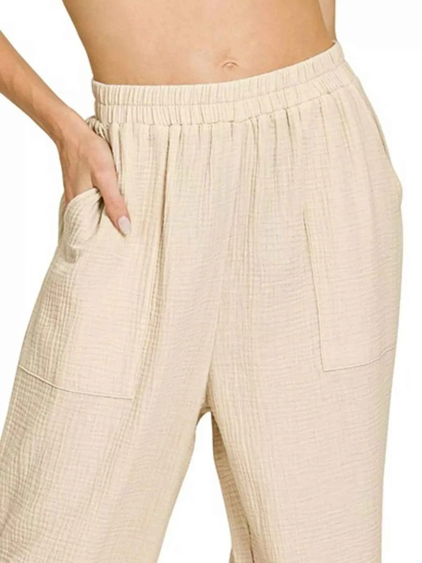 Zenana Double Gauze Elastic Band Pants cb60a6b3-ff8e-4d89-9f2c-f5ec969b2418-Max-Origin