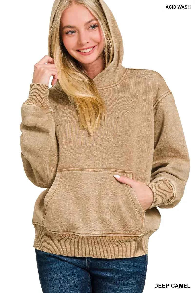 Zenana Fleece Acid Wash Kangaroo Pocket Hoodie DEEP CAMEL cb683c42-e392-4157-b491-86d988ec4ae0-Max-Origin