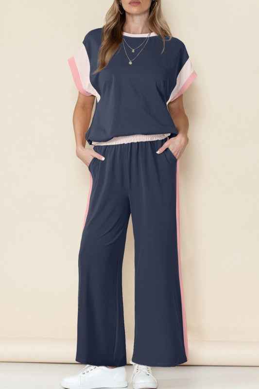 Colorblock Cap Sleeve Tee and Pants Set