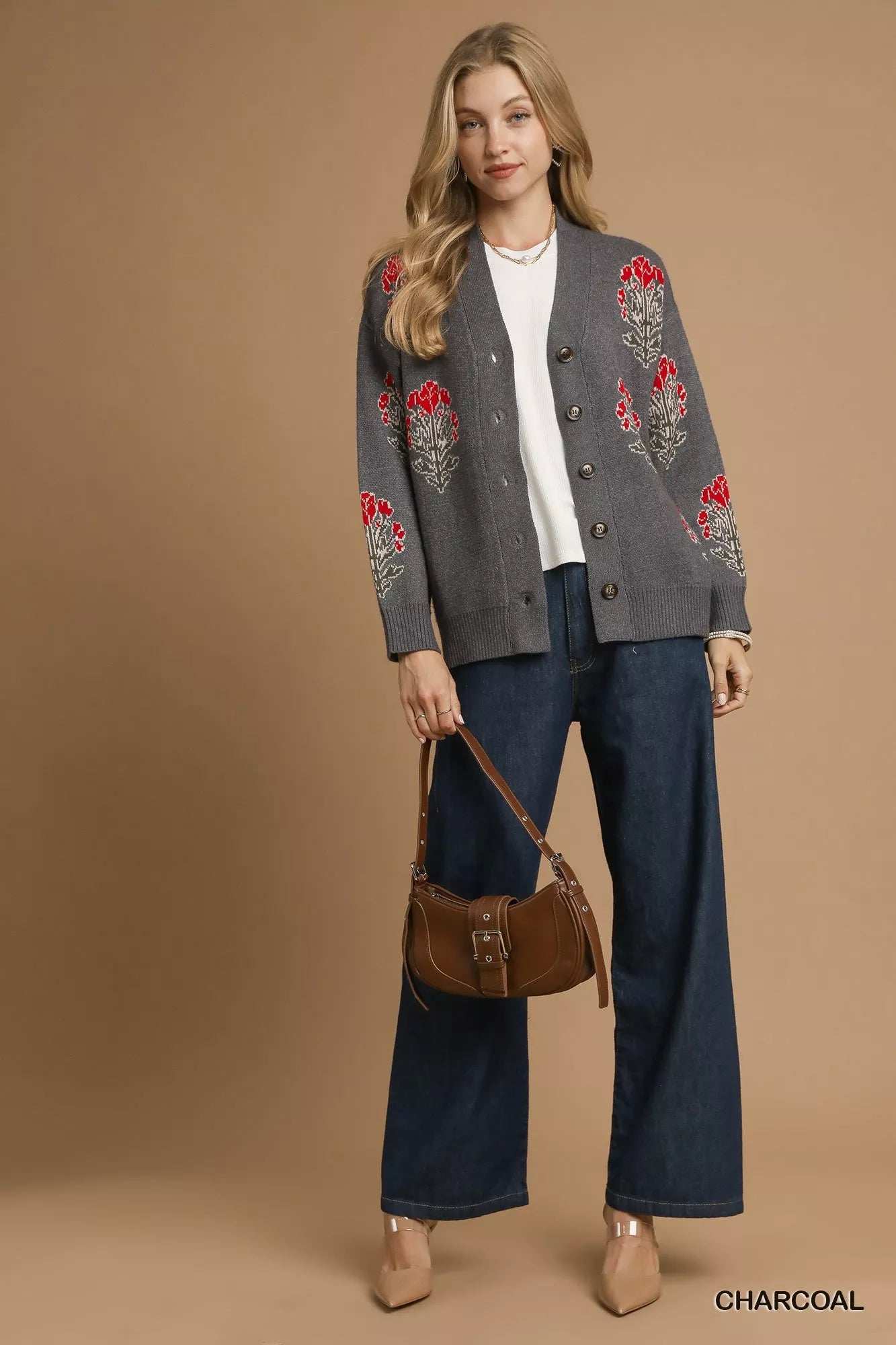 Umgee Single Flower Stem Jacquard Cardigan Sweater cbbcf0a8-363a-49e8-b3f0-6bbe582f0e3b-Max-Origin
