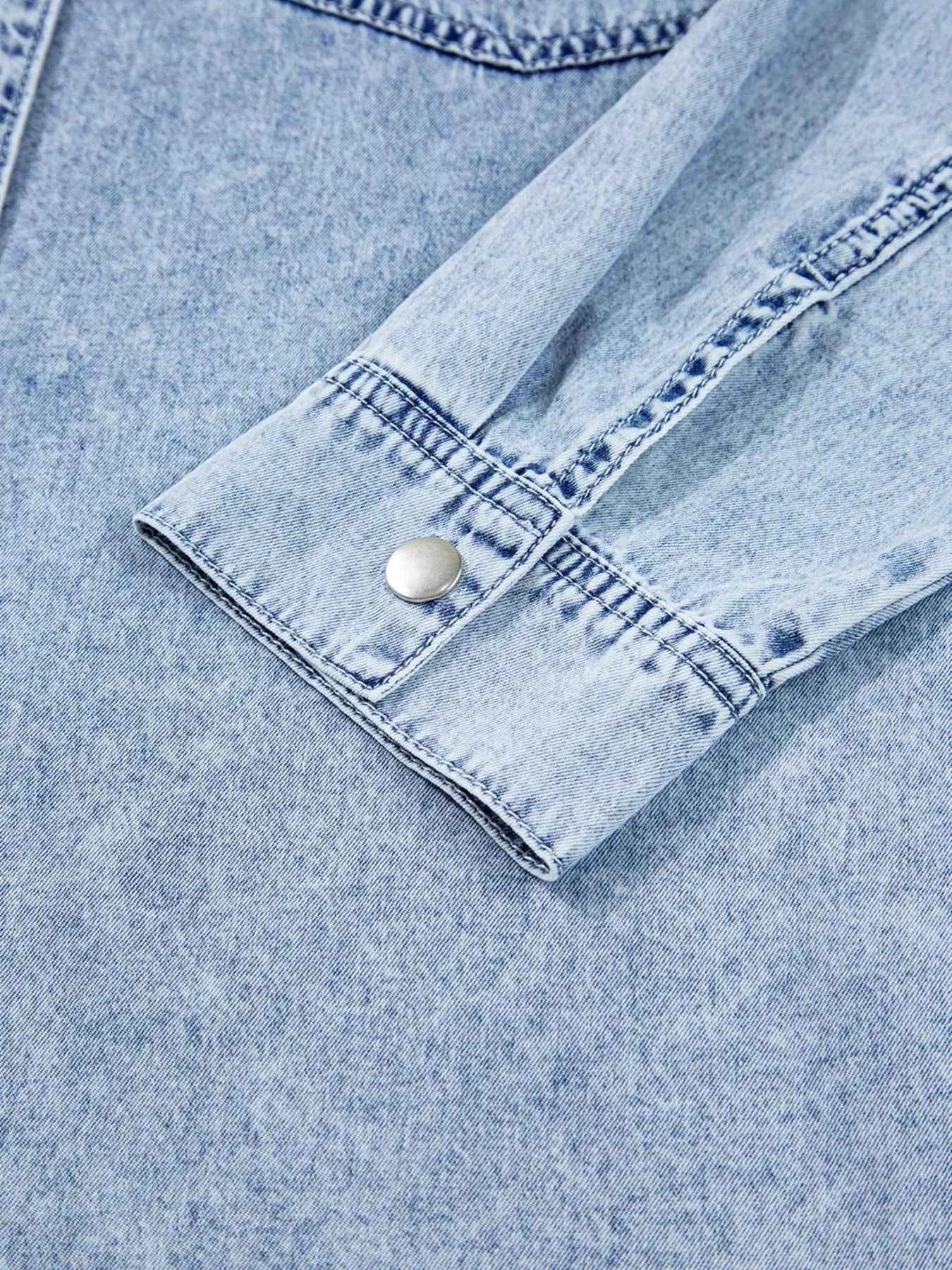 Chest Pocket Raw Hem Denim Loose Shirt Dress cbc71fb03e6d45c4bacb9644d2185609-Max-Origin