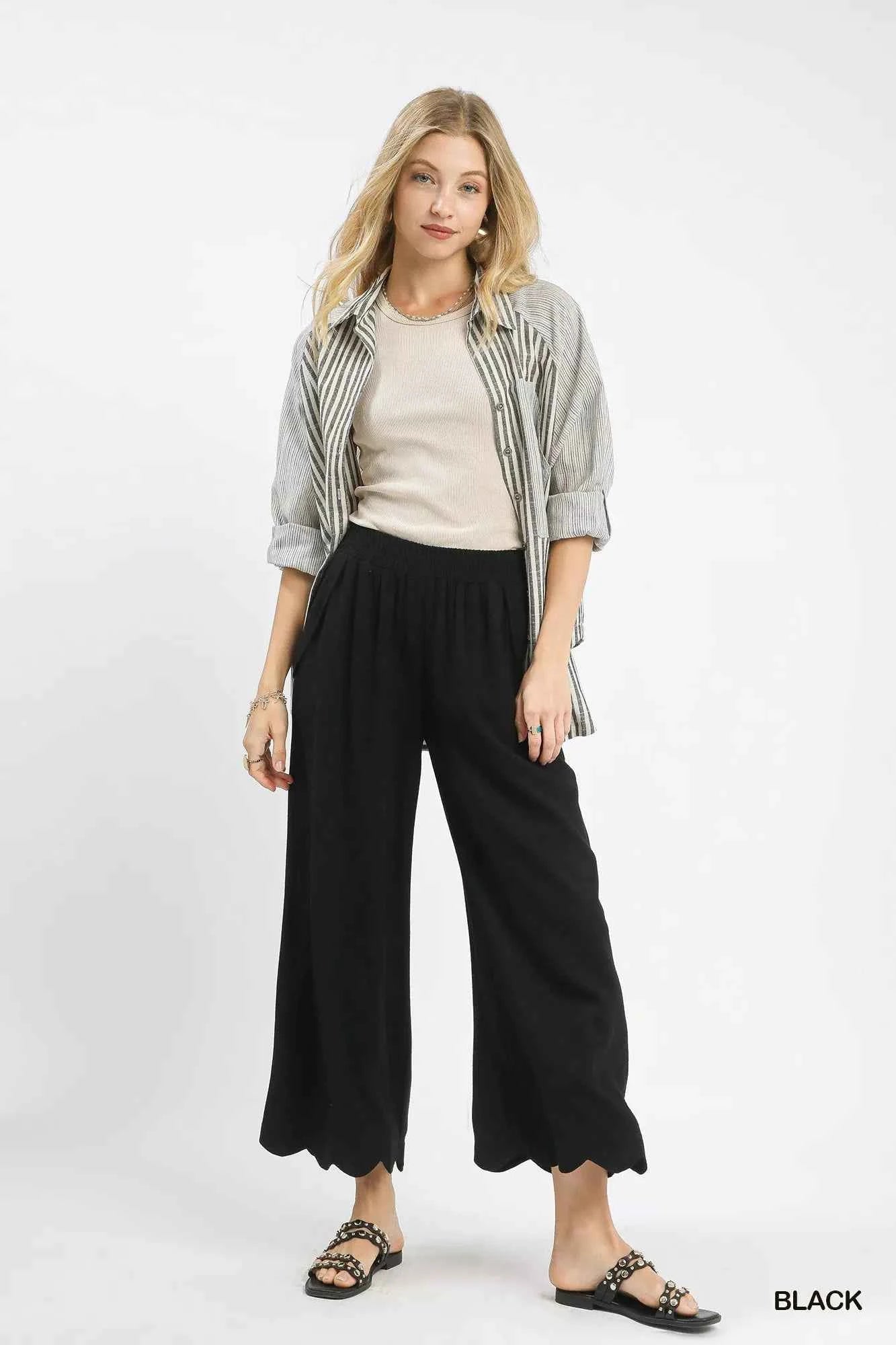 Umgee Linen Blend Scallop Hem Wide Leg Pants cc3613f5-d843-4bfa-9a84-4300328a9801-Max-Origin