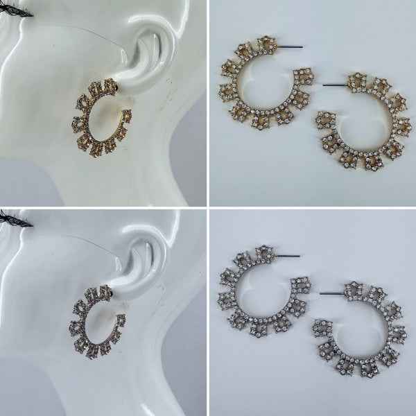 Gold or Silver Finish Clear Rhinestones Round Hoop One Size cc3e980a-067a-424e-8702-b16b81f03a93