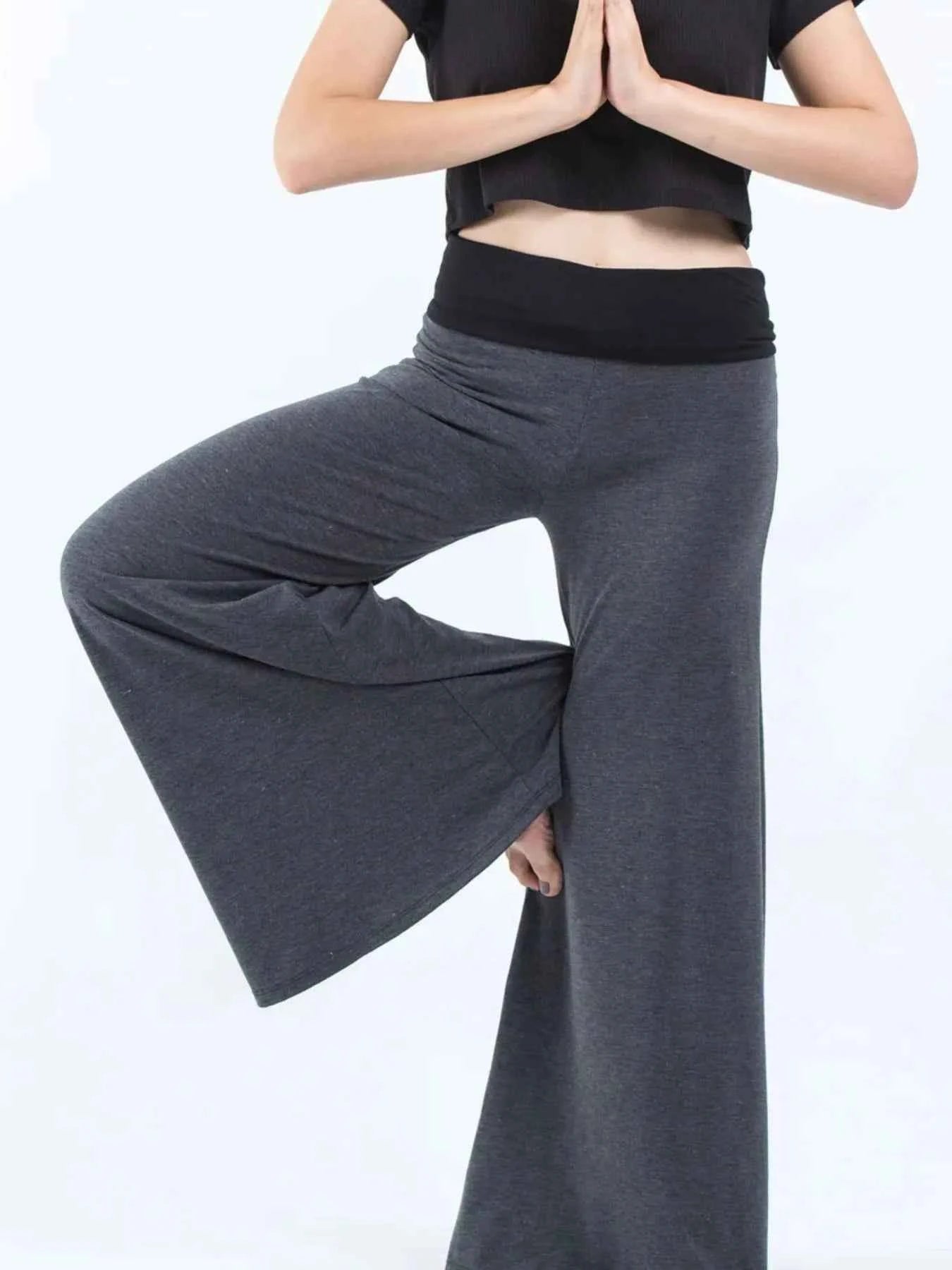 High Waisted Wide Leg Yoga Pants with Contrast Waistband cc8f952a-c487-4f96-b05e-f01747672b54-Max-Origin