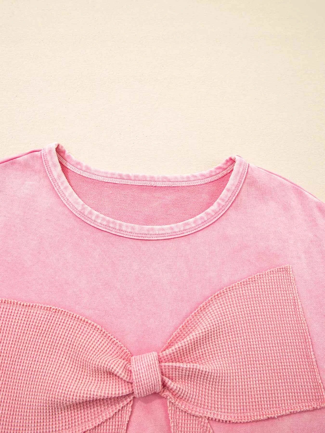 Mineral Wash Bow Patchwork Sweatshirt ccfceedbea474627896517618f342a37-Max-Origin