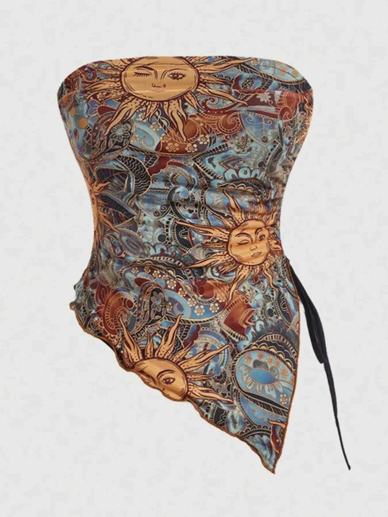 Drawstring Printed Tube Top Sunflower cd101ee9-8e01-4612-91d6-88bd72f77884-Max-Origin