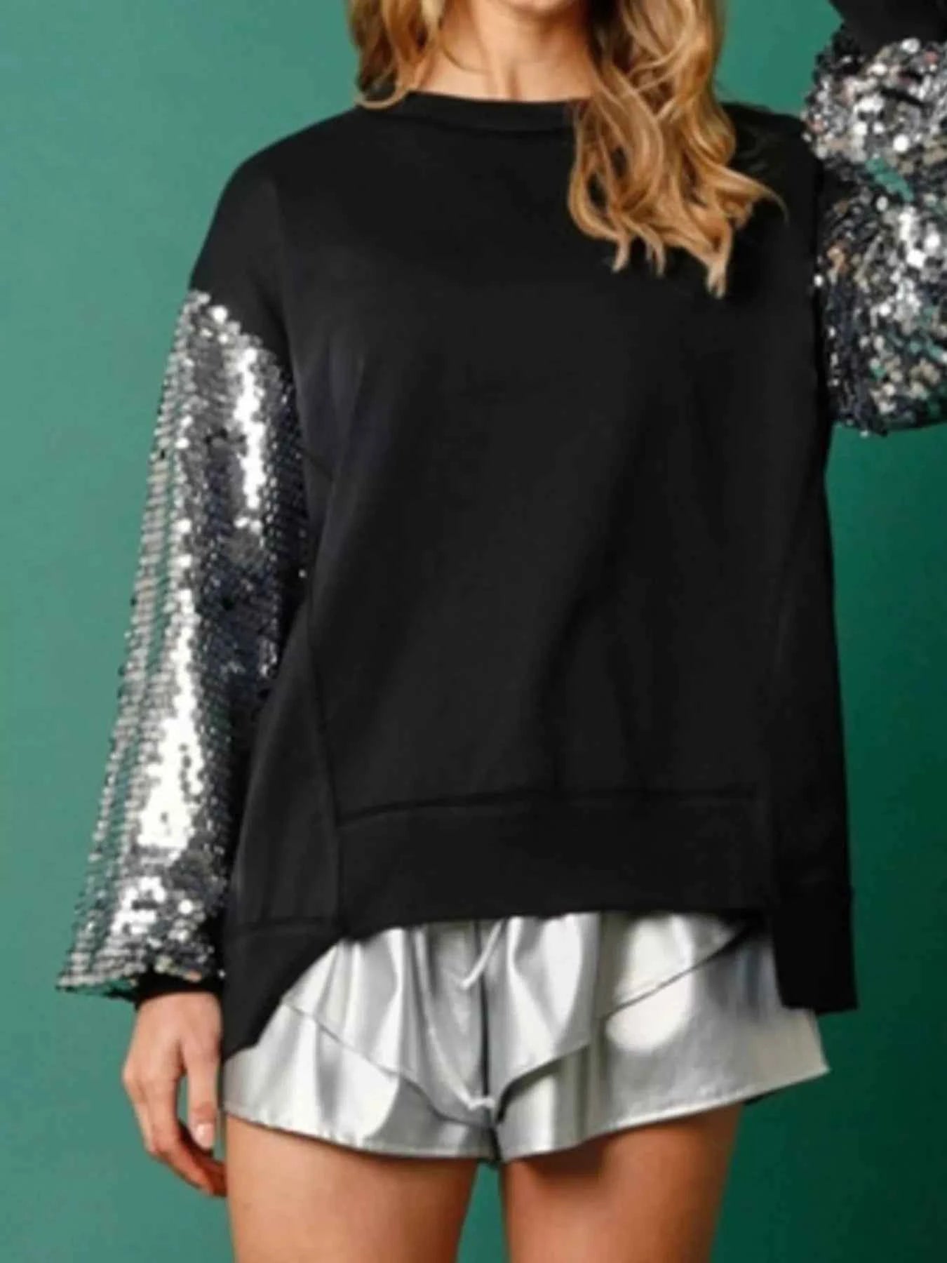 Sequin Long Sleeve Round Neck Sweatshirt cd5bfaec-9eaf-46a2-b821-23a32c1bd4e0-Max-Origin