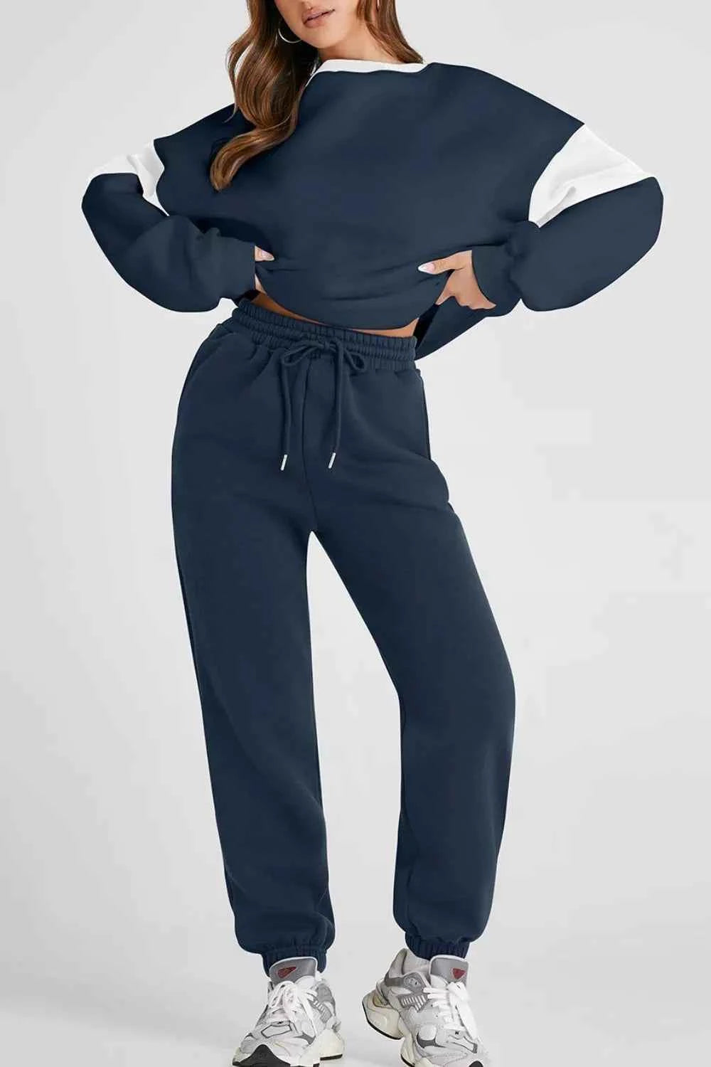 Drop Shoulder Loose Sweatshirt and Joggers Active Set Navy cd5fa854-364c-4ed0-b839-e3e59688b7eb-Max-Origin