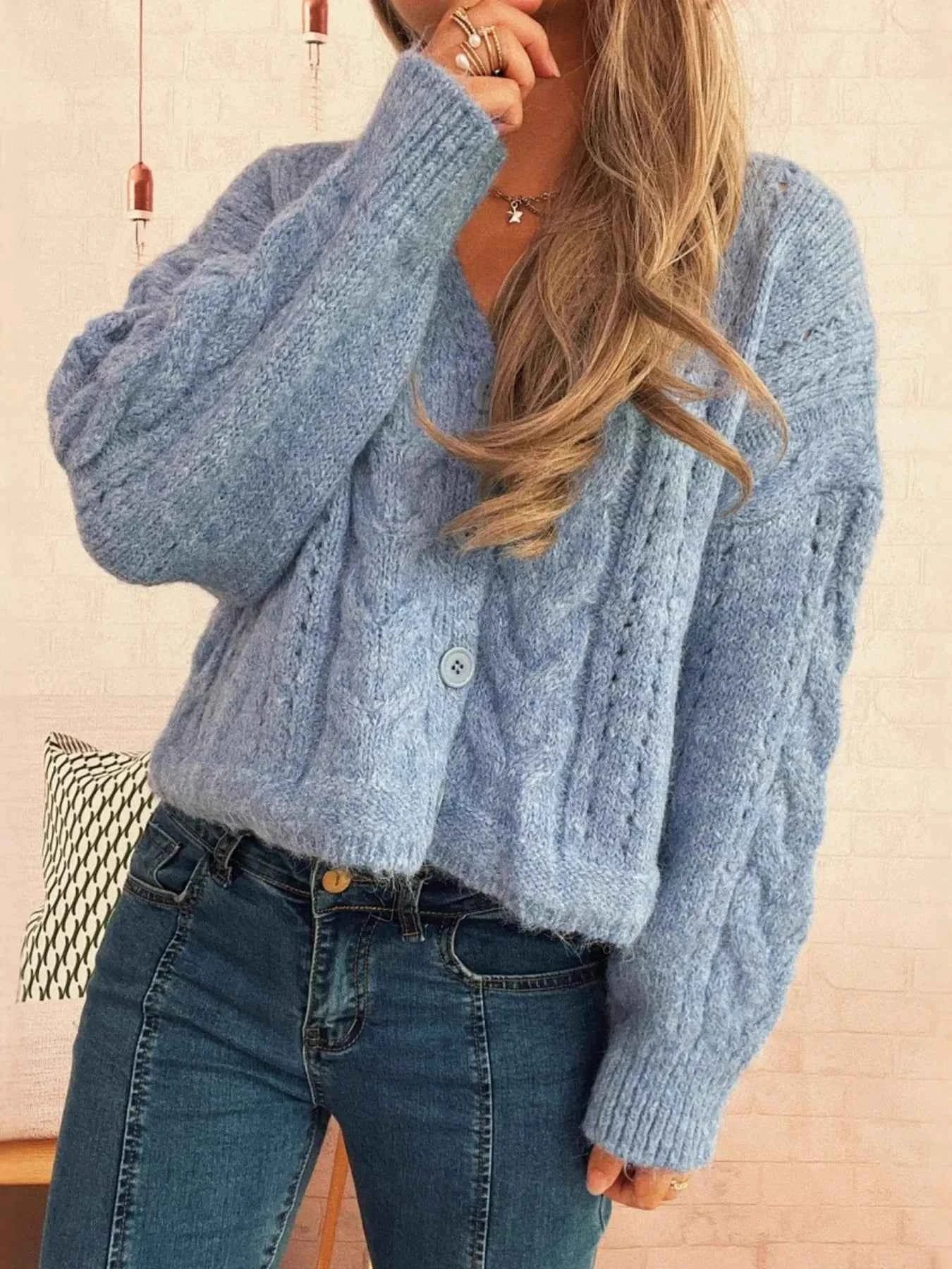 Cable Knit Button-Up Cardigan ceb59bf856474ba780bd5d6fe80f7017-Max-Origin