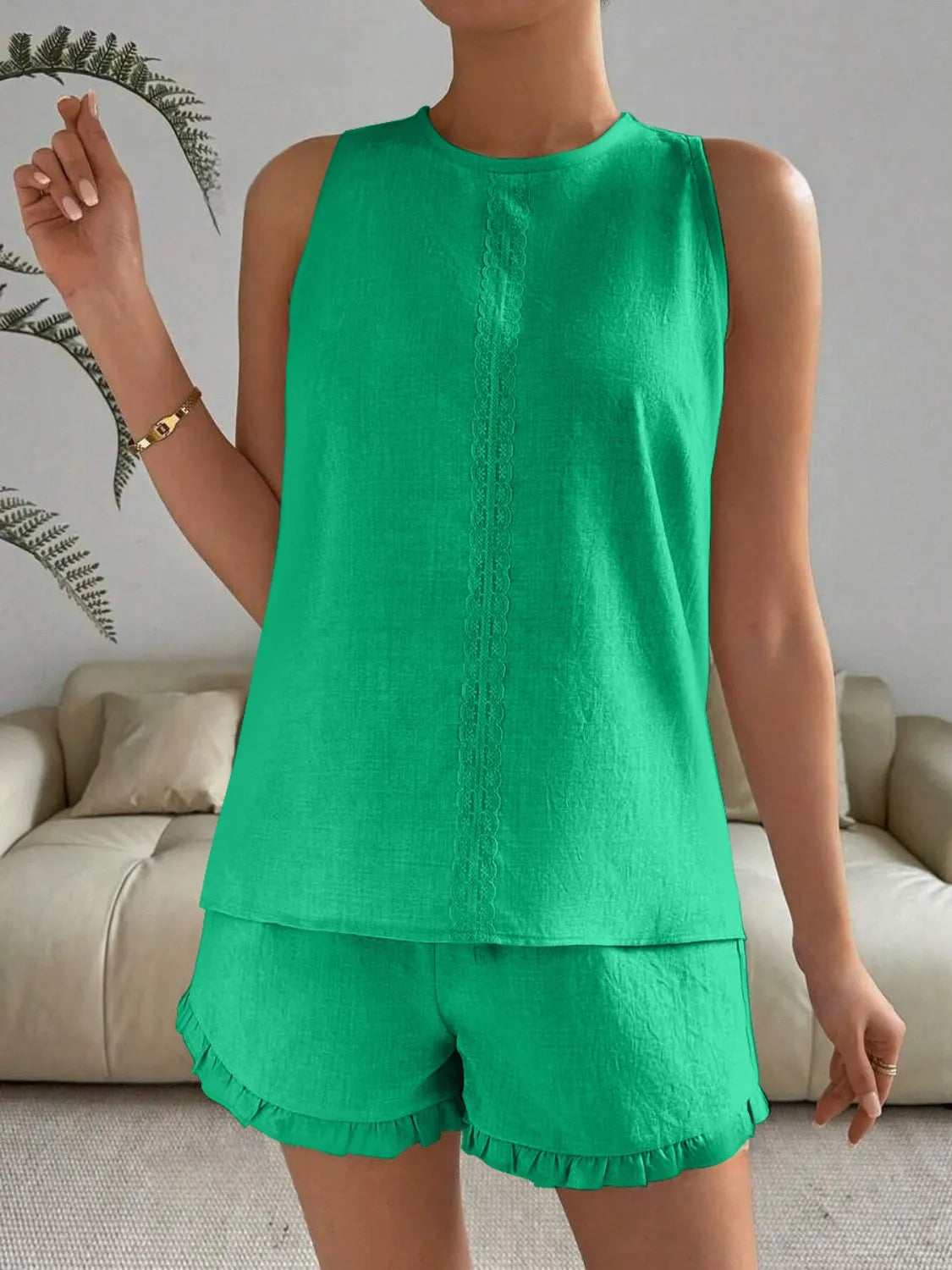 Lace Detail Round Neck Tank and Shorts Set cfbaedbd-dbeb-4aeb-ada0-dcc6ab97f2bf-Max-Origin