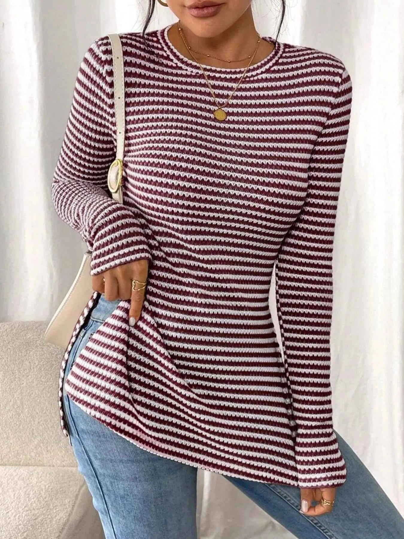 Side Slit Striped Long Sleeve T-Shirt cfce163bb5764a82917230286147c63c-Max-Origin