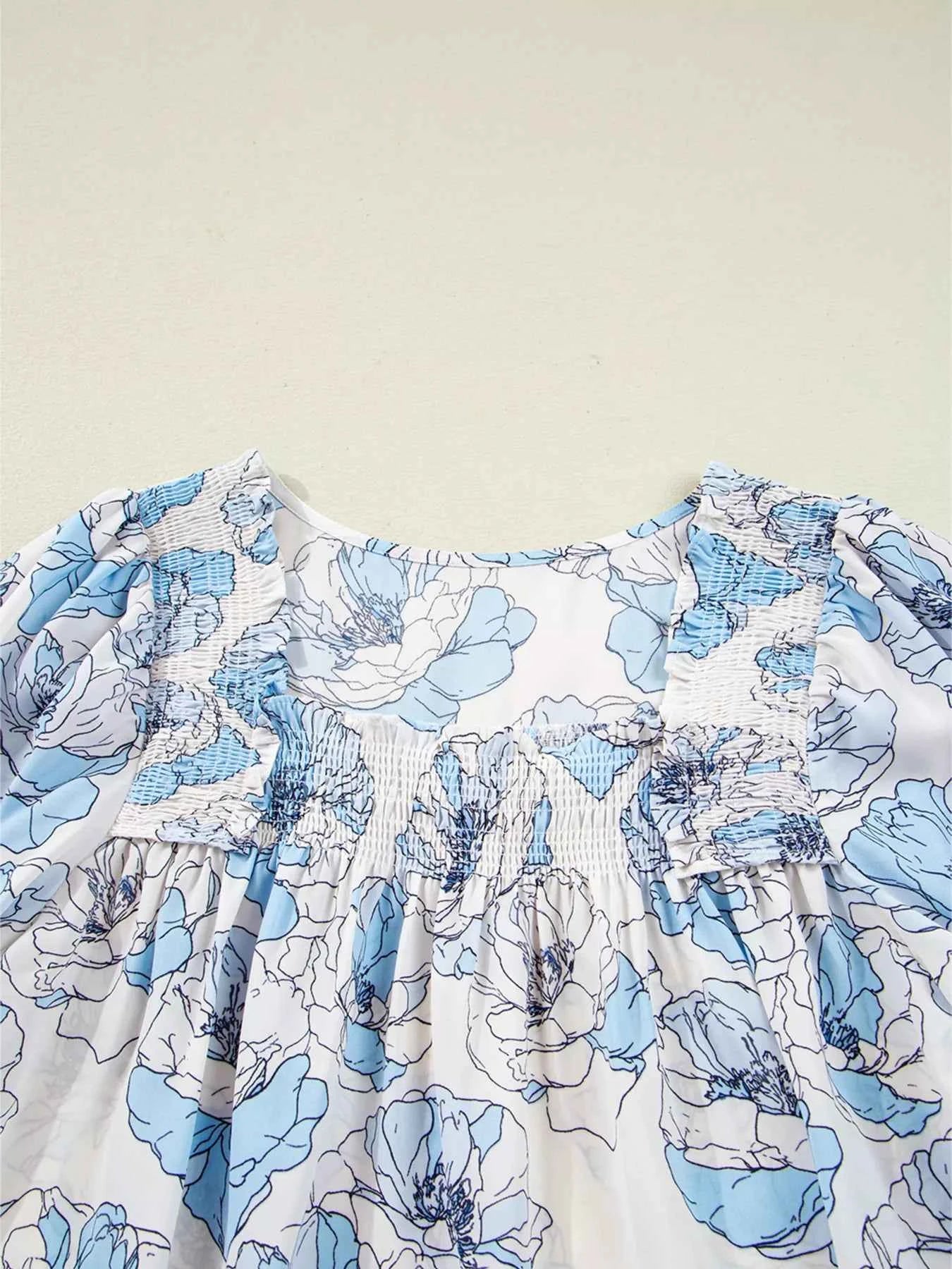 Floral Print Frilly Smocked Square Neck Long Sleeve Blouse cfe2985e85464447a7ff47ab644025c7-Max-Origin