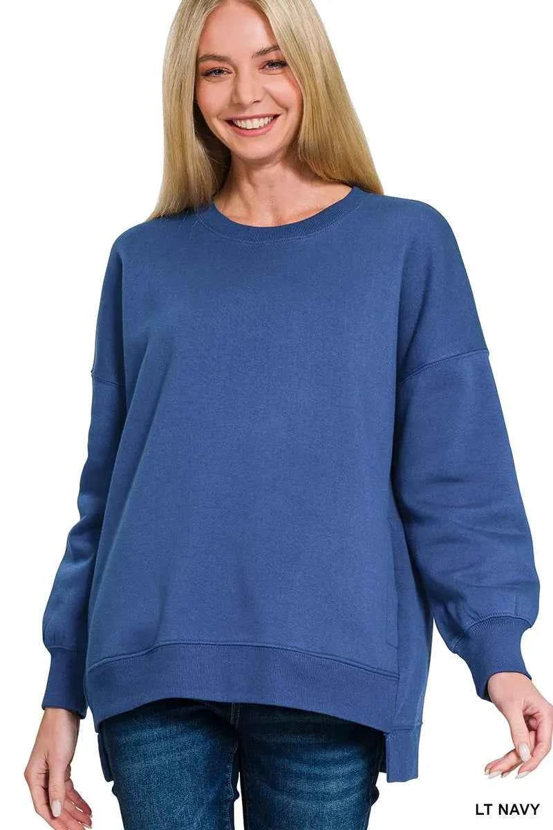 Zenana Fleece Hi-low Boyfriend Sweatshirts with Pockets LT NAVY d071026595a1447ebc41fca1557c16cd-Max-Origin
