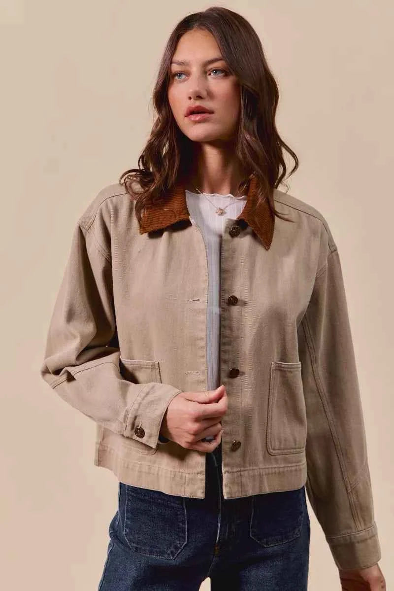 SO ME Cotton Twill Cropped Barn Jacket wtih Collar d0ac13d1665f4ce9a880679ecb160395-Max-Origin