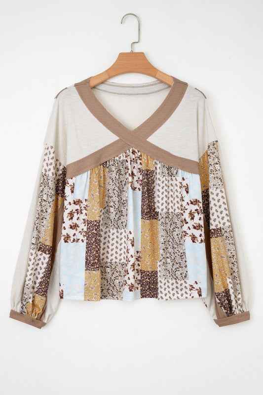 Floral Patchwork Long Sleeve Blouse d123cf69-c984-4919-bd36-43c1436b1cab