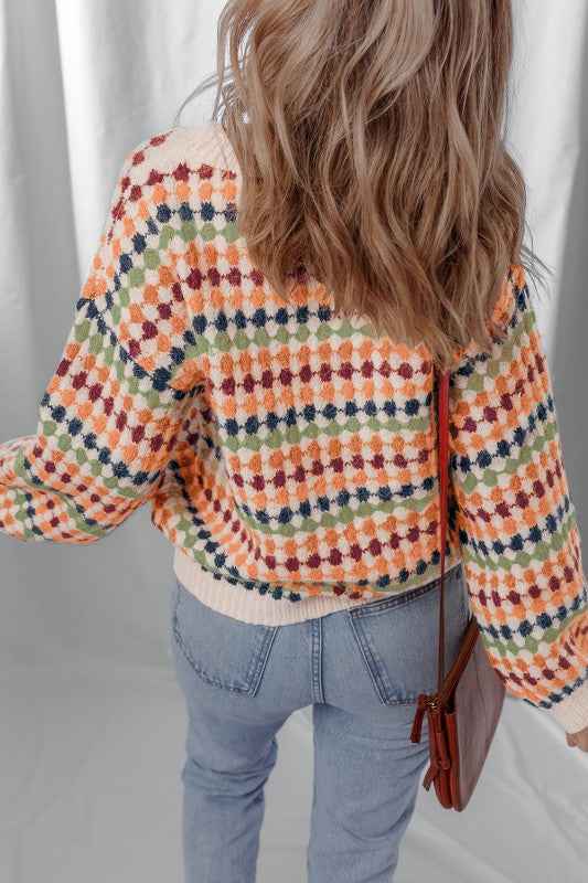 Stripe Dotty Knit Drop Shoulder Sweater d19332fe-4cfa-4921-ba9c-df02b0150f64