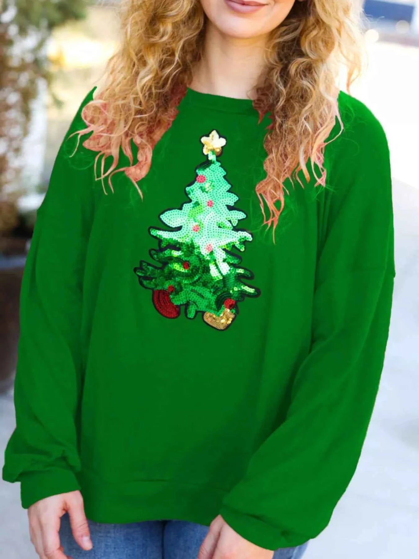 Christmas Tree Sequin Long Sleeve Sweatshirt Green d1a2c2d8-118c-4a4e-b1e6-6707c87c4b36-Max-Origin