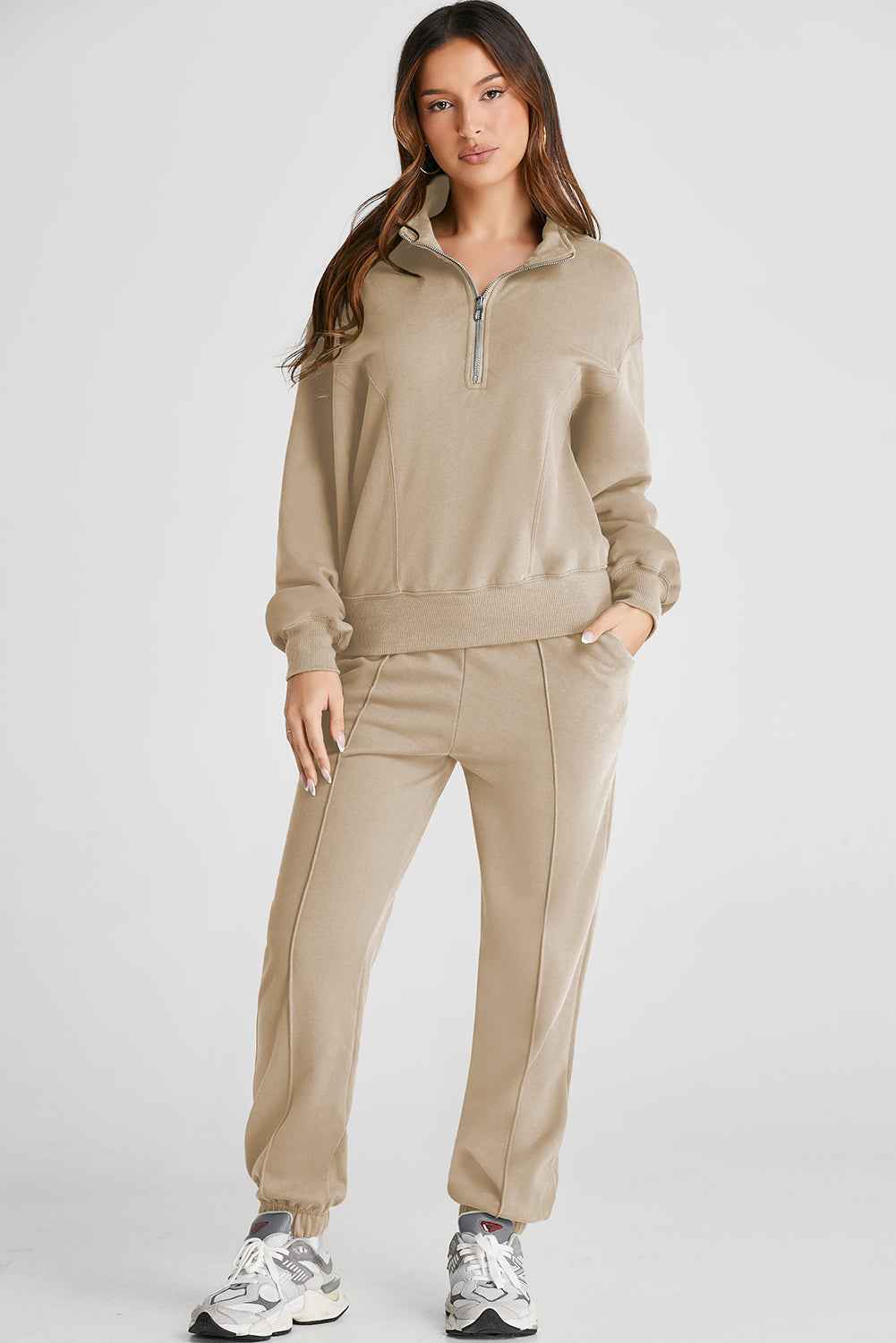Parchment Half Zip up Pullover Active Top and Joggers Set d1cdffc30109df16