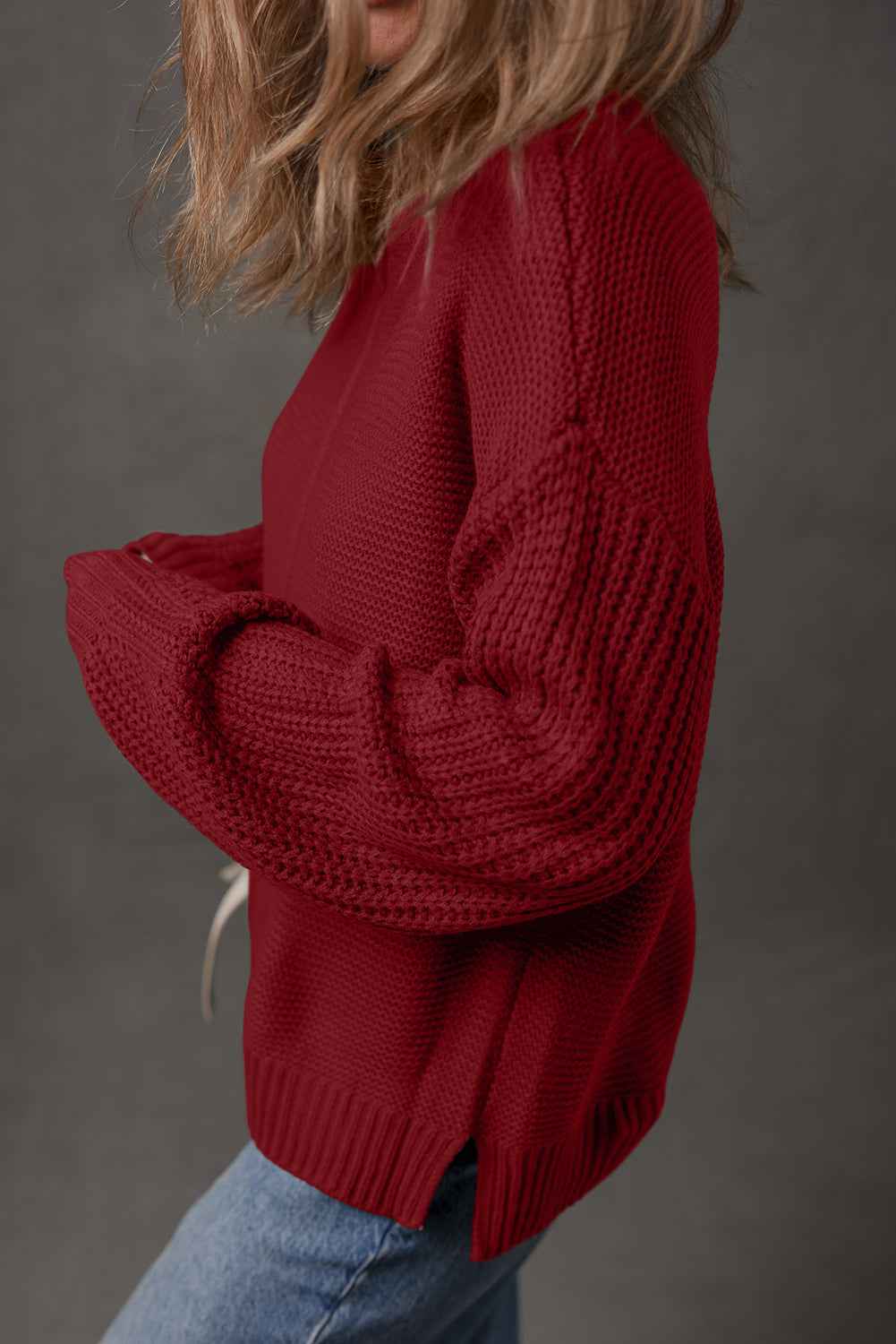 Red Dahlia Solid Color Front Seam Drop Shoulder Loose Sweater d268346b4292fcb9