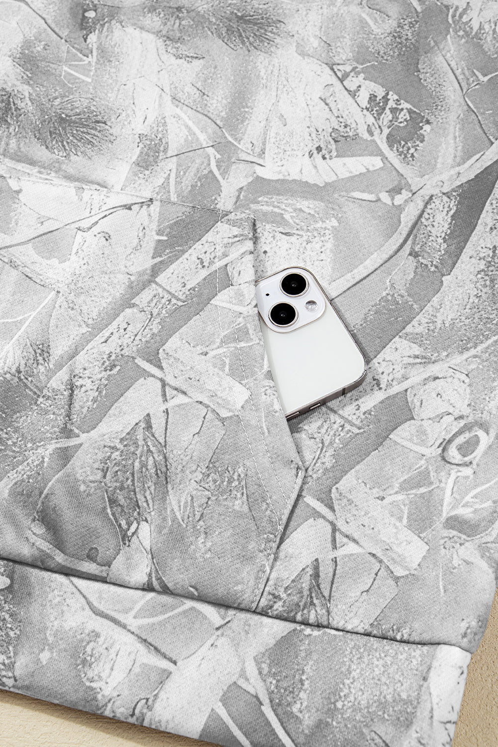 Gray Camouflage Maple Leaf Print Kangaroo Pocket Oversized Hoodie d2cb5721114af225