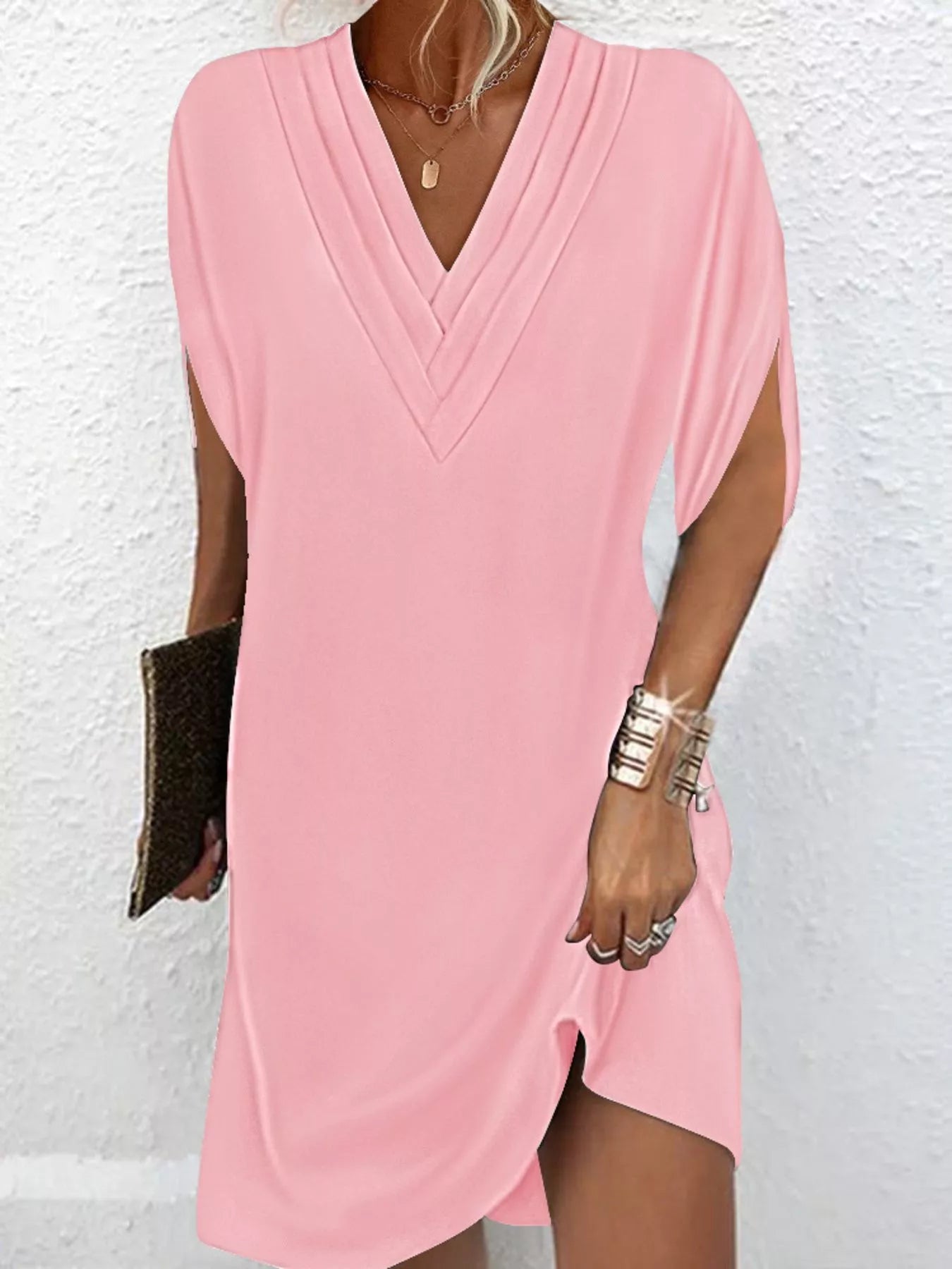 Full Size V-Neck Slit Sleeve Mini Dress Plus Size d311aaa3-8b36-465e-8b6e-1d8540e4f09d-Max-Origin