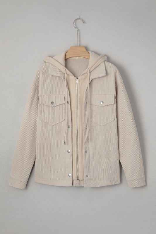 Textured Knit Pocketed Drawstring Hooded Jacket d3aa3384-eb81-47ad-990c-58af6b86f780