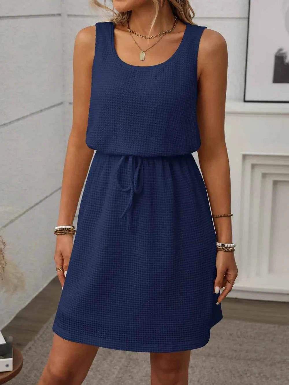 Waffle-Knit Drawstring Mini Tank Dress d3d9a3ef-5636-4126-ac9d-73355a7e53e1-Max