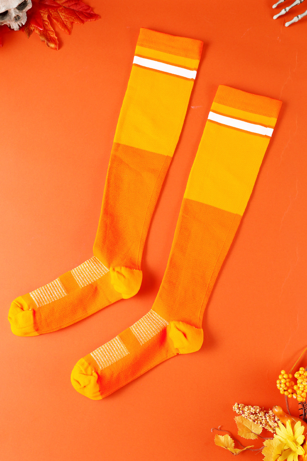 Orange Color Block Knit Sports Compression Knee High Socks d3dce557fd05a47d